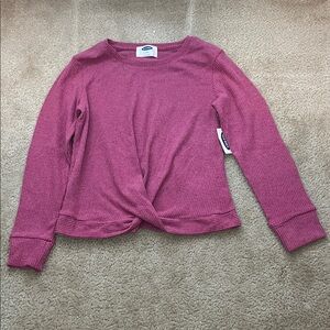 NWT OLD NAVY Girl’s Pink Ribbed Long Sleeve Front-Twist Shirt Size L